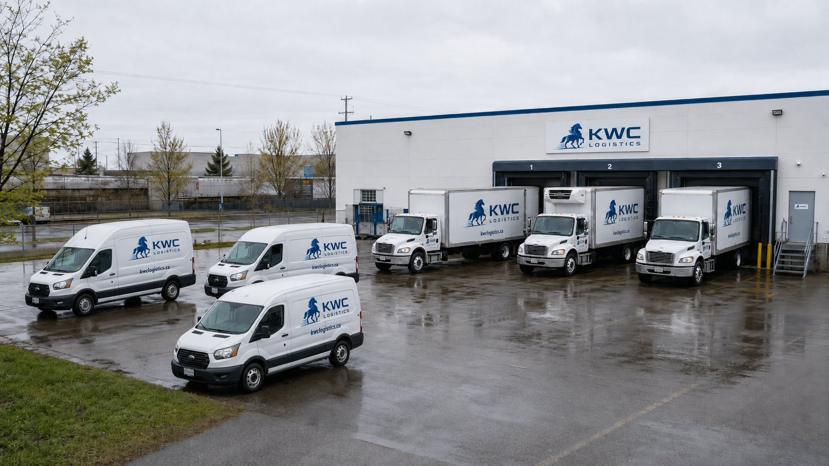 KWC Logistics branded fleet at an Ontario logistics yard